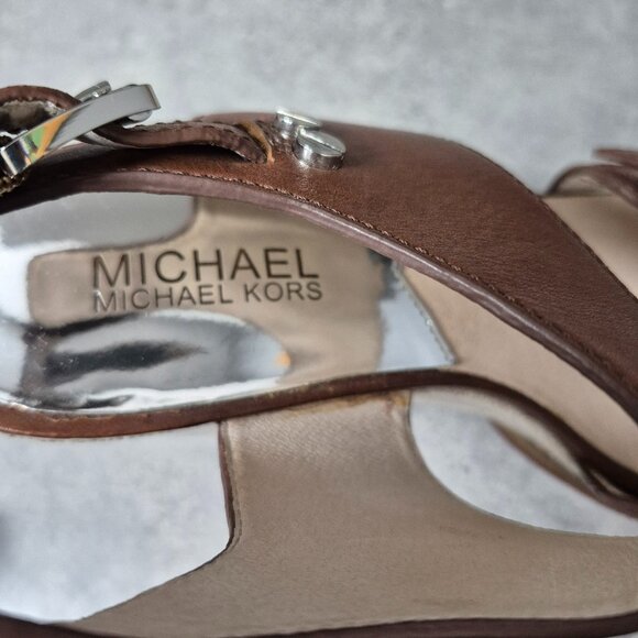 7 Michael Kors Brown Leather Platform Sandals - Picture 11 of 14